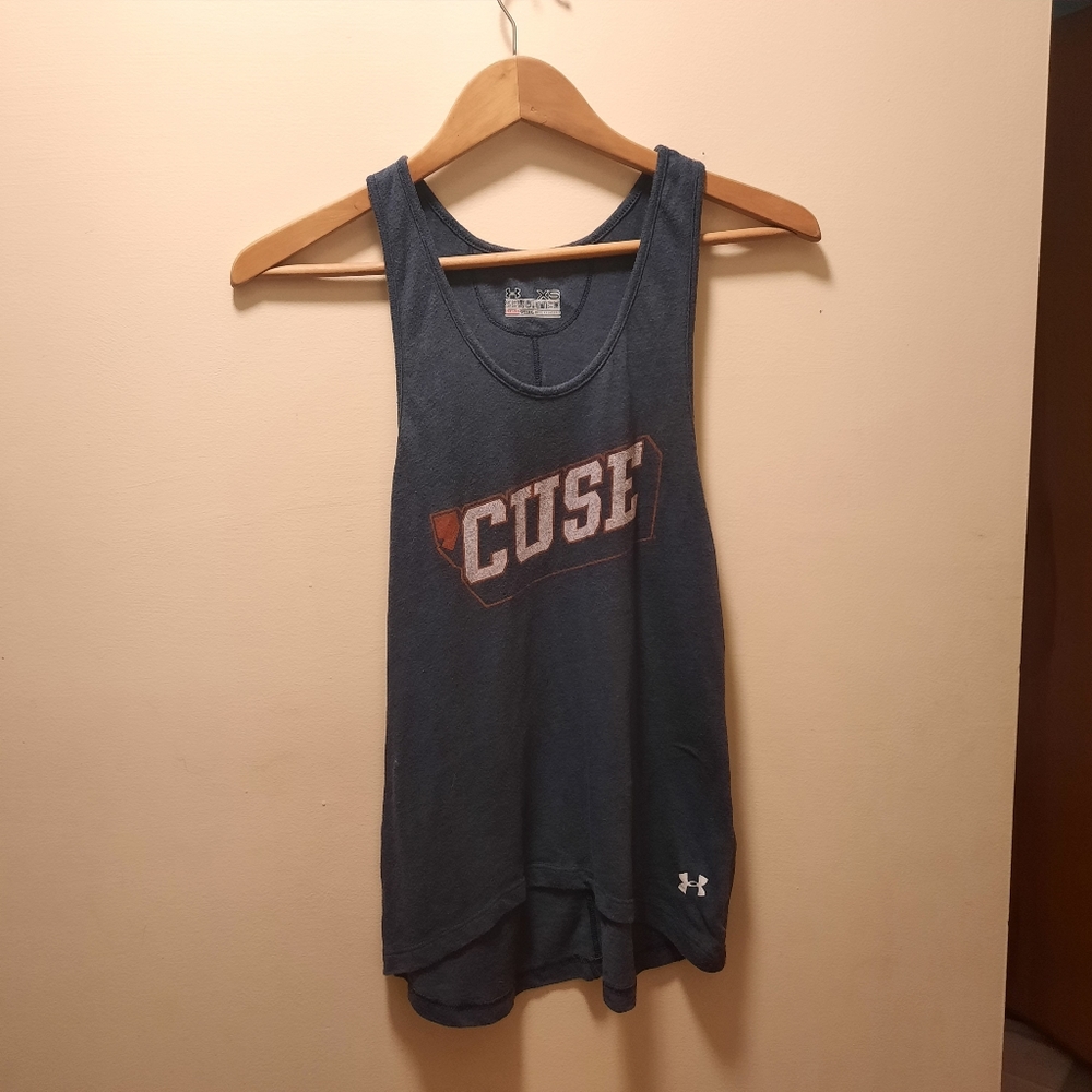 Under Armour Syracuse blue Heather semi fitted tank heat gear